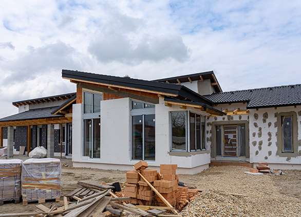 House under construction with insulation.
